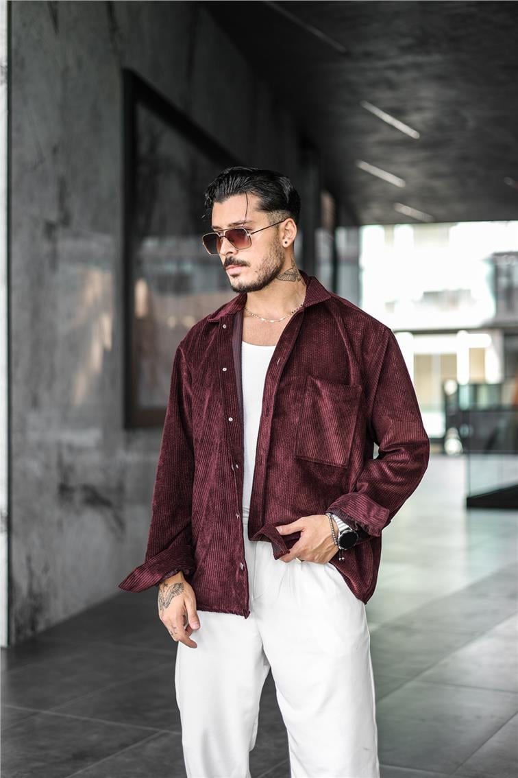 Kadife Oversize Gömlek Bordo