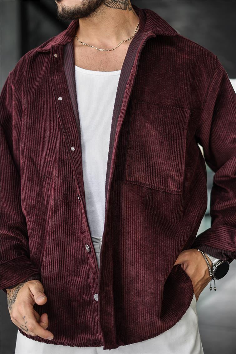 Kadife Oversize Gömlek Bordo