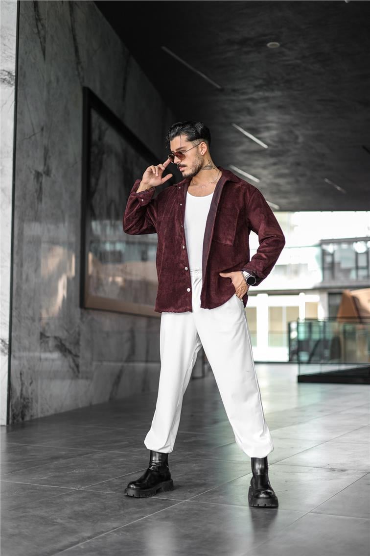 Kadife Oversize Gömlek Bordo