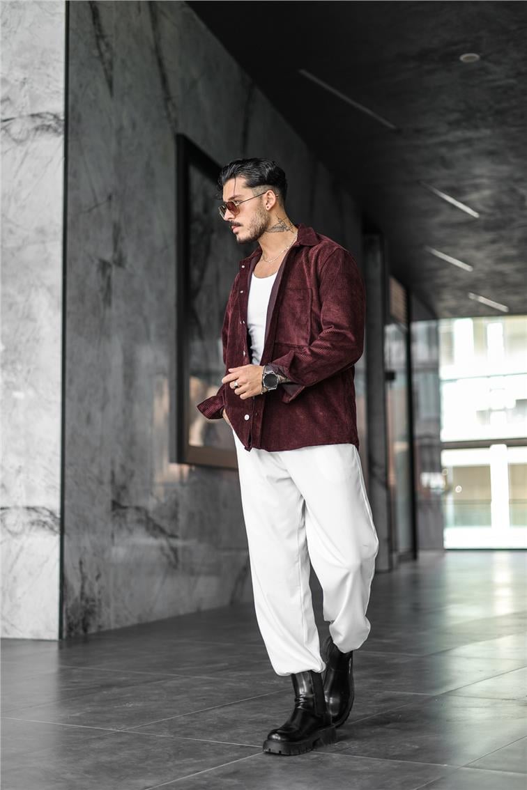 Kadife Oversize Gömlek Bordo
