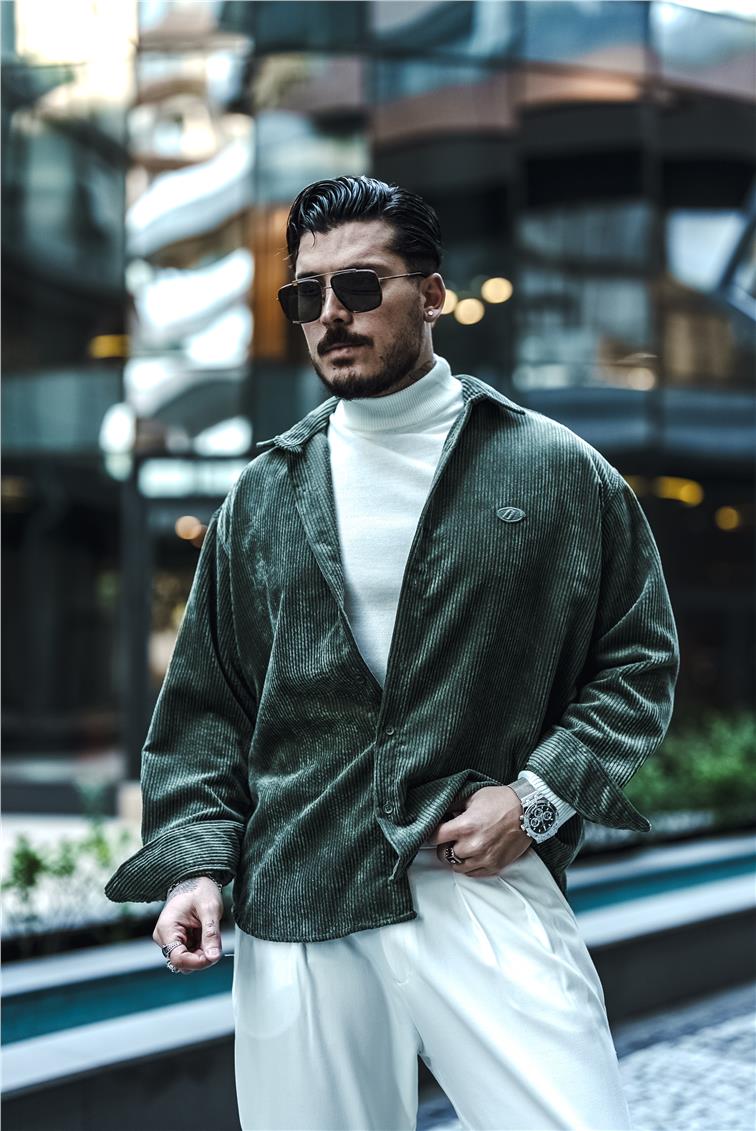 Kadife Oversize Gömlek Haki