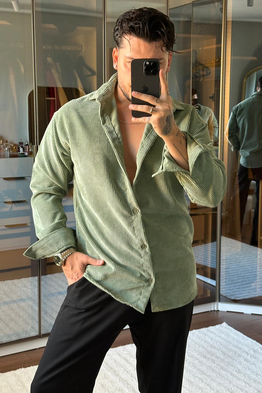 Kadife Oversize Gömlek Mint