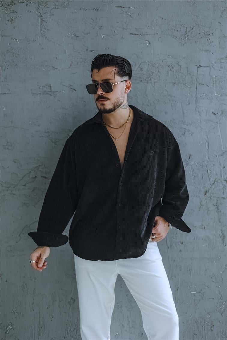Kadife Oversize Gömlek Siyah