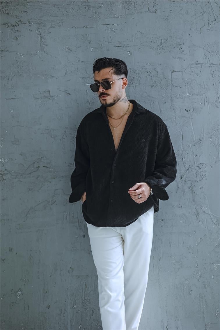 Kadife Oversize Gömlek Siyah