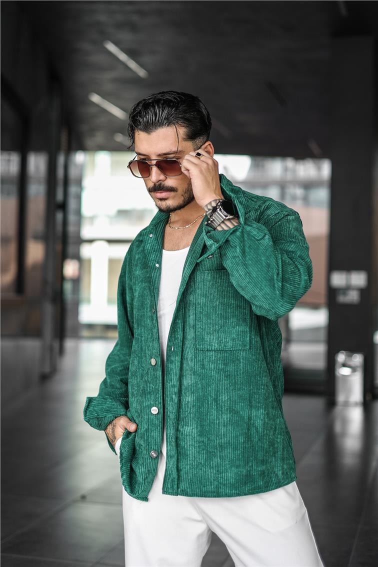 Kadife Oversize Gömlek Yeşil