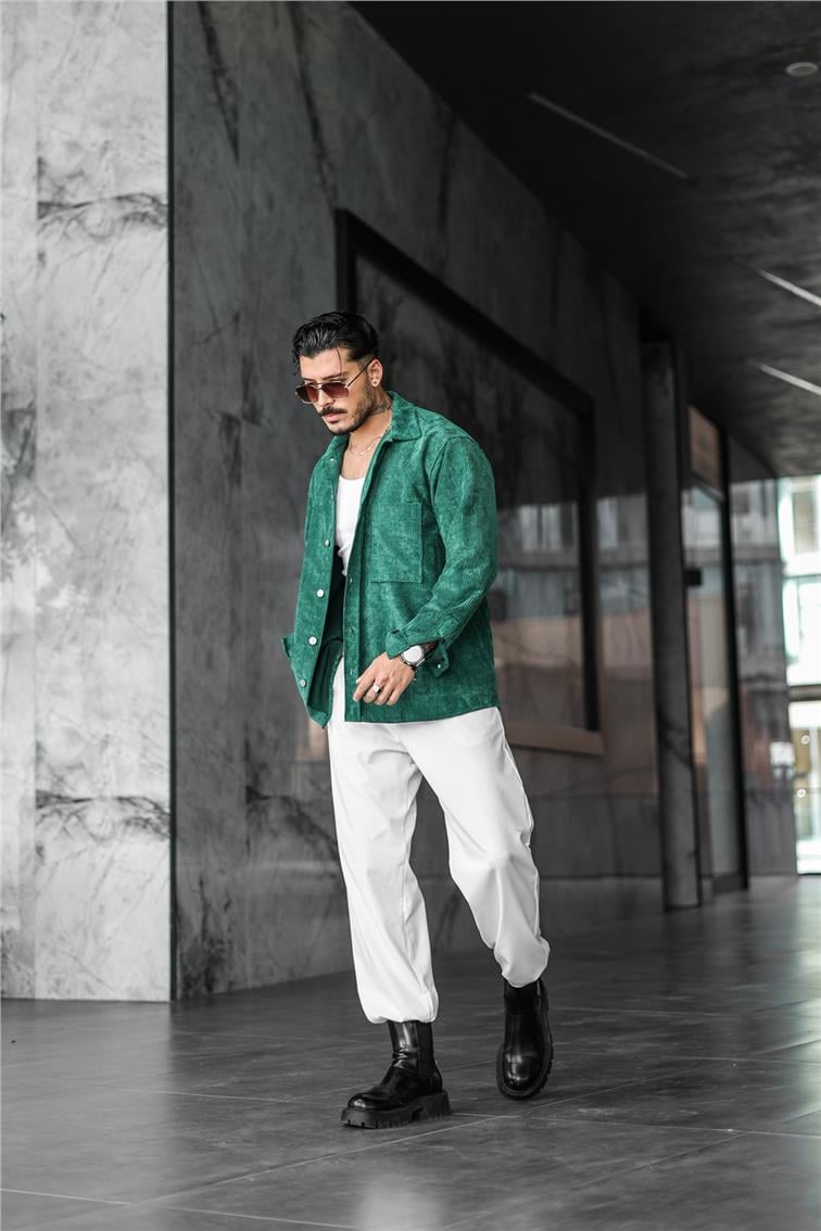 Kadife Oversize Gömlek Yeşil