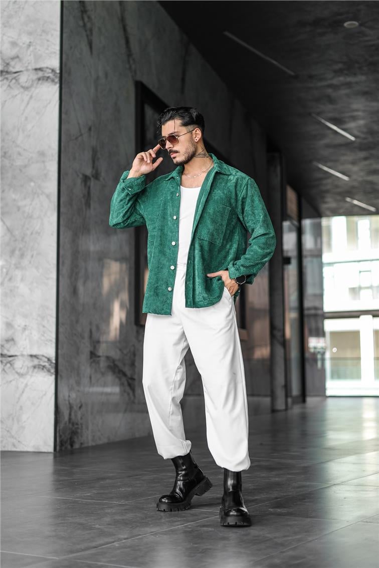 Kadife Oversize Gömlek Yeşil