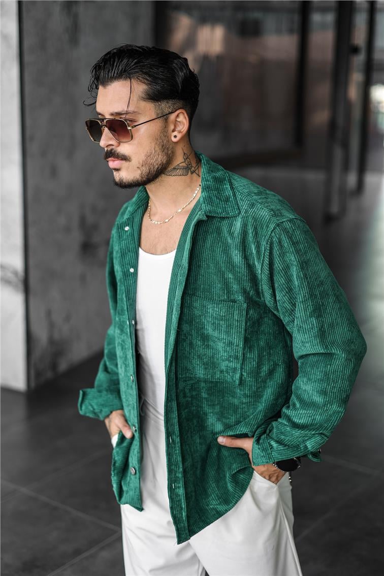 Kadife Oversize Gömlek Yeşil