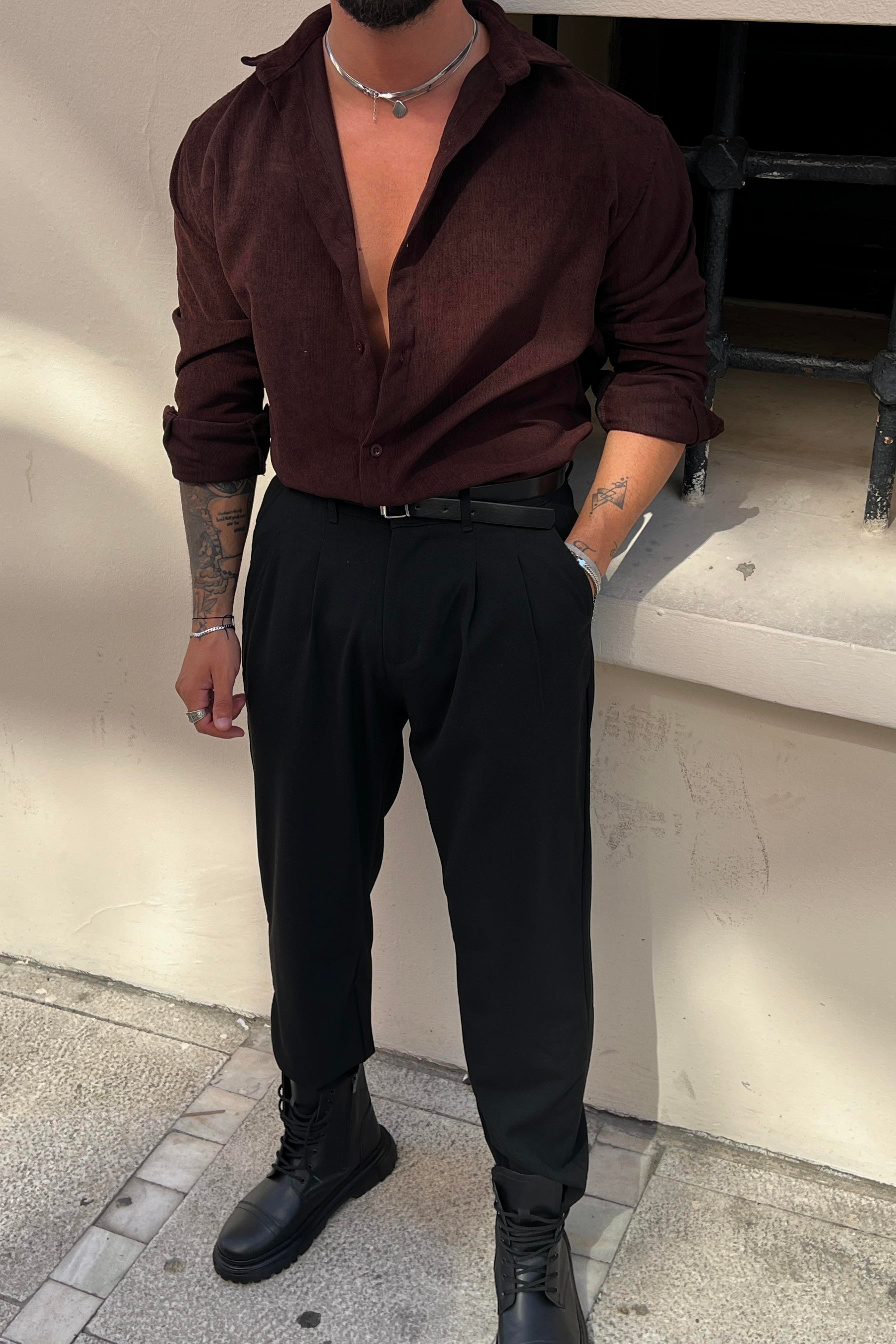 Kadife Regular Fit Gömlek Kahve