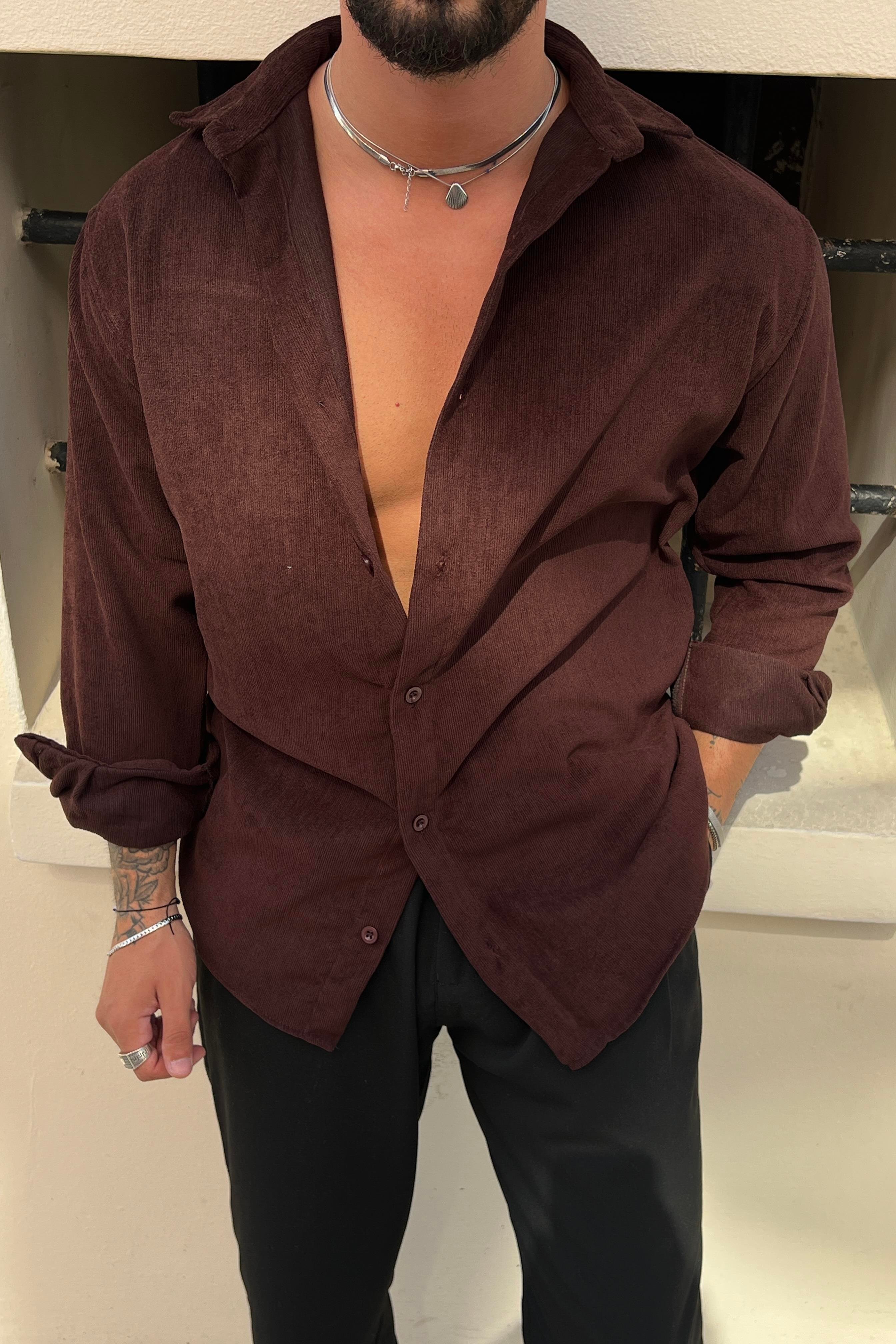 Kadife Regular Fit Gömlek Kahve