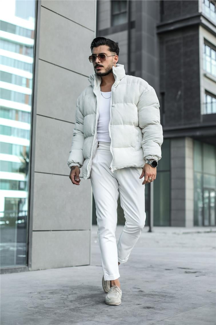 Kadife Şişme Oversize Mont Krem