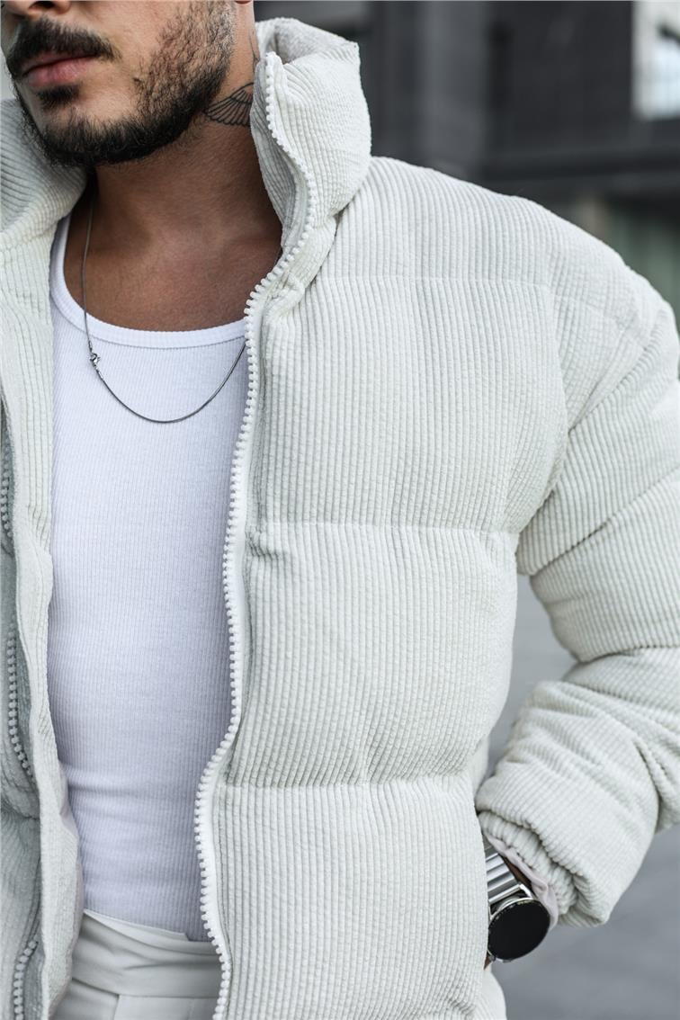 Kadife Şişme Oversize Mont Krem
