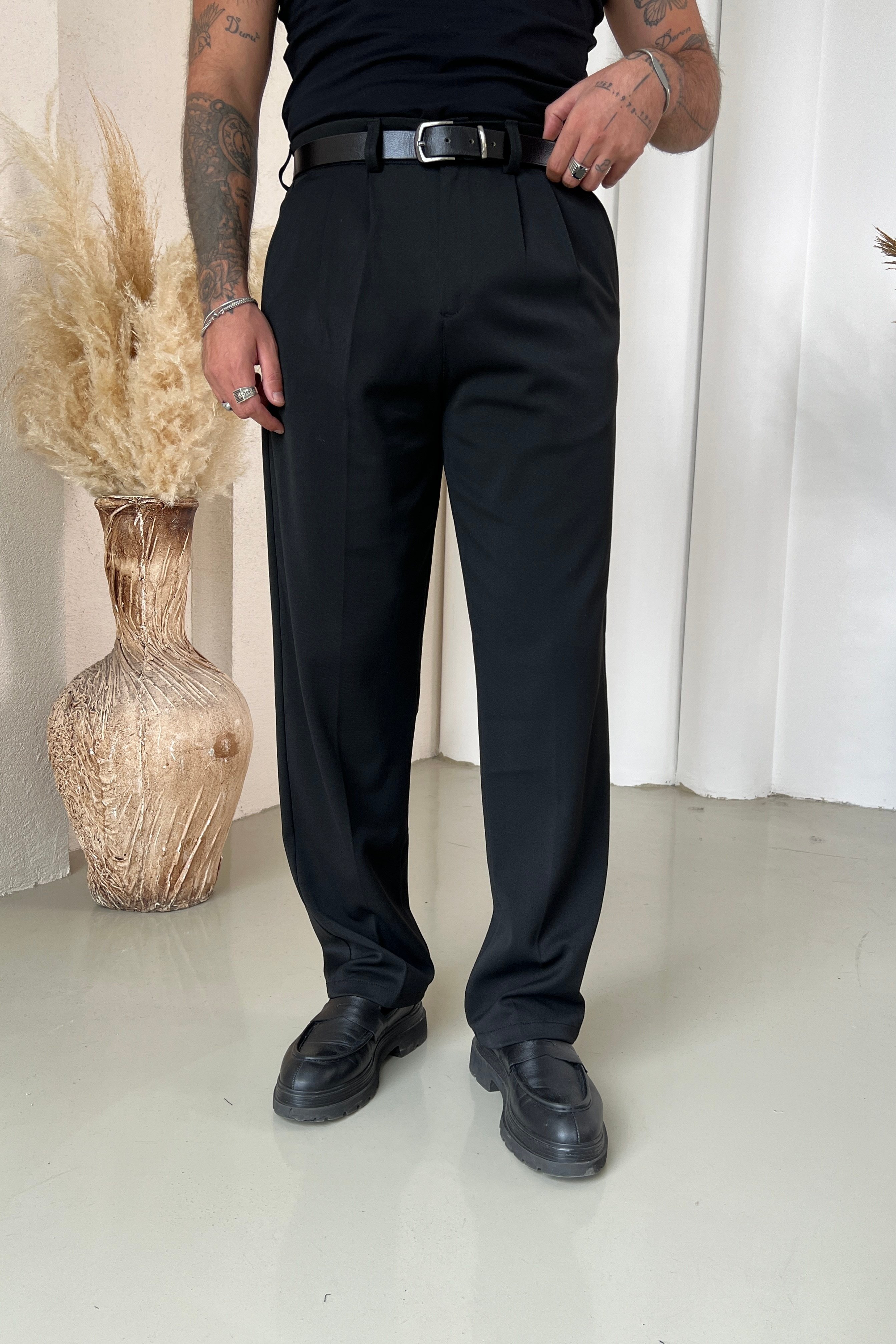 Kalın Dökümlü Baggy Pantolon Siyah