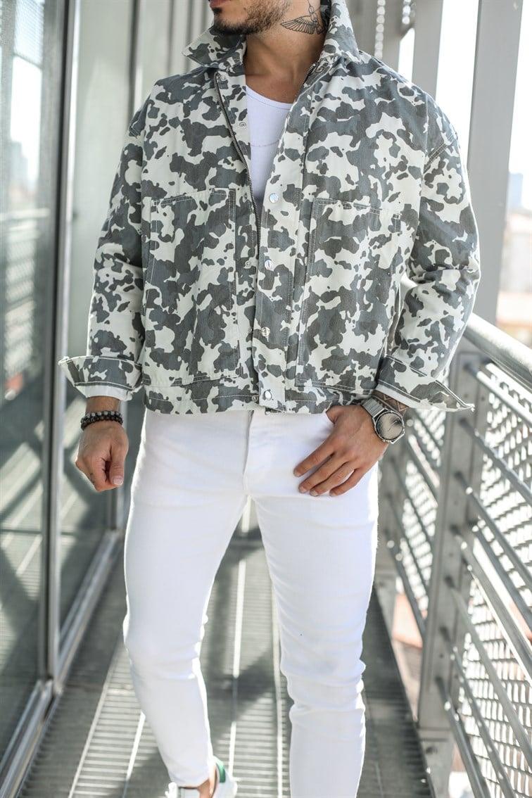 Kamuflaş Desenli Oversize Kot Ceket