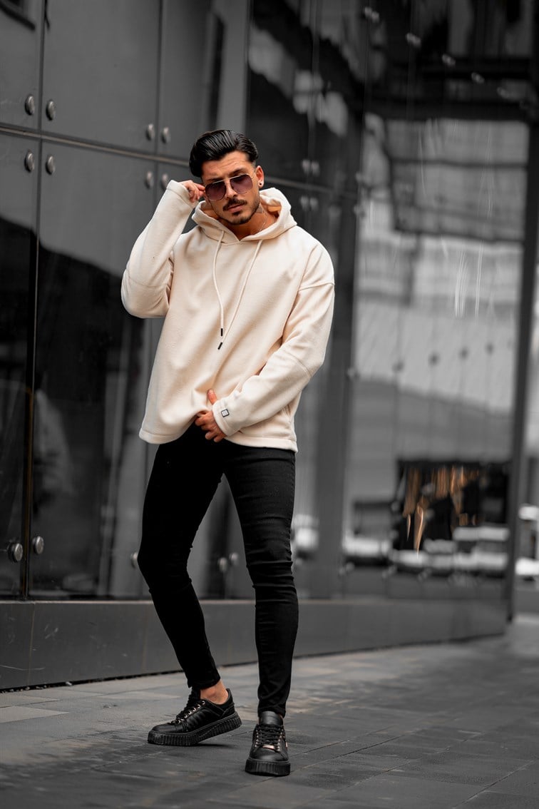 Kapüşonlu Basıc Oversize Polar Sweatshirt
