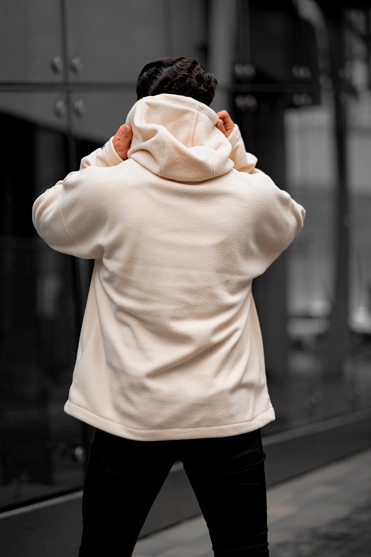 Kapüşonlu Basıc Oversize Polar Sweatshirt