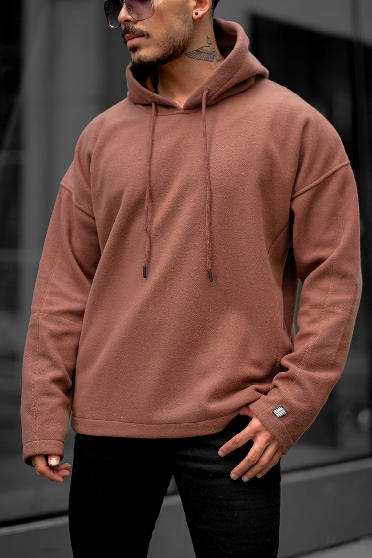 Kapüşonlu Basıc Oversize Polar Sweatshirt