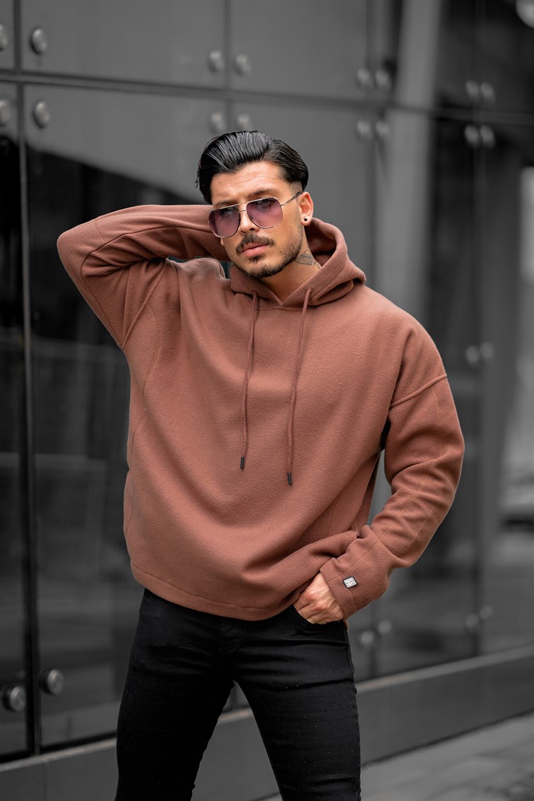 Kapüşonlu Basıc Oversize Polar Sweatshirt