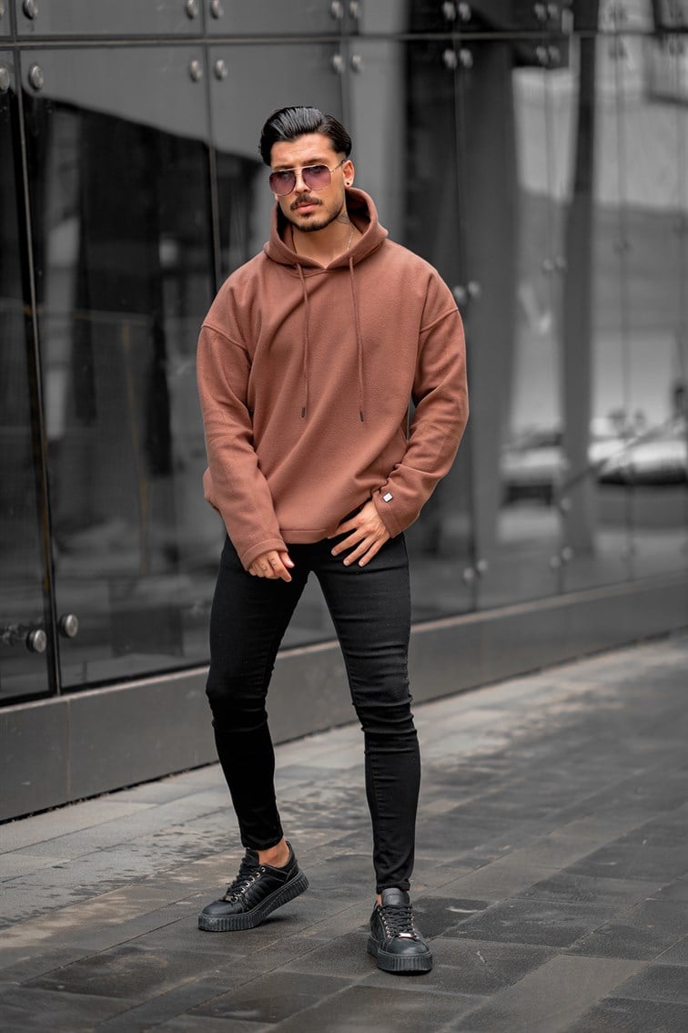 Kapüşonlu Basıc Oversize Polar Sweatshirt