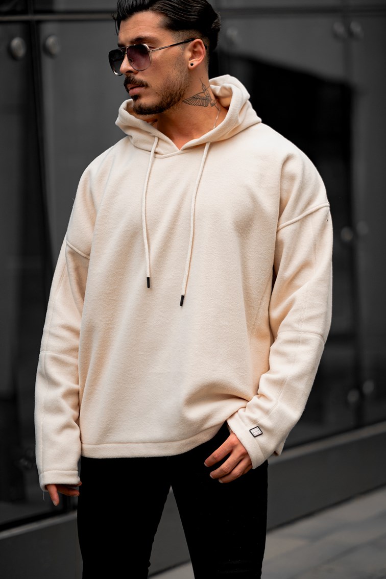 Kapüşonlu Basıc Oversize Polar Sweatshirt
