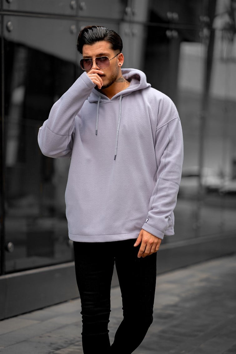 Kapüşonlu Basıc Oversize Polar Sweatshirt