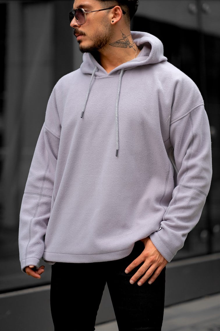 Kapüşonlu Basıc Oversize Polar Sweatshirt