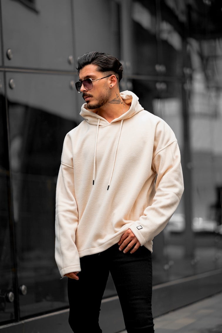 Kapüşonlu Basıc Oversize Polar Sweatshirt