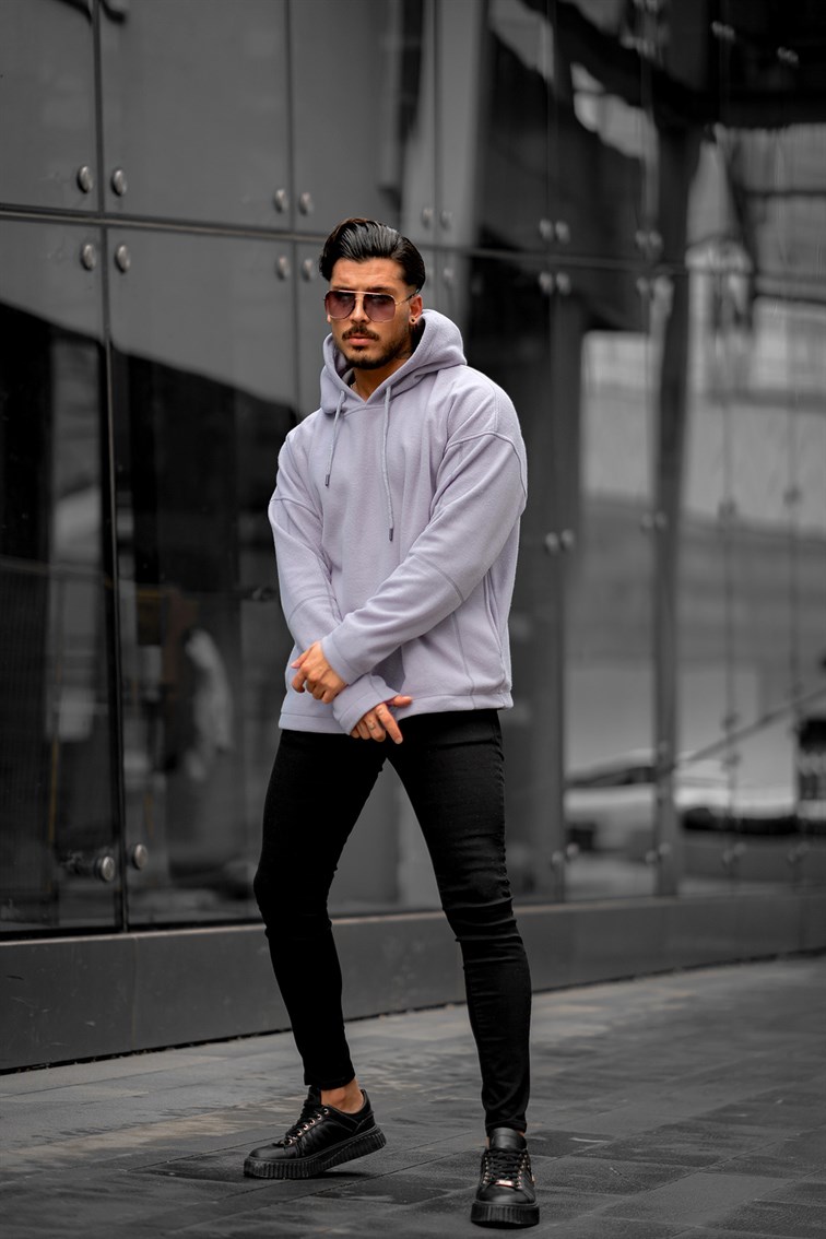 Kapüşonlu Basıc Oversize Polar Sweatshirt