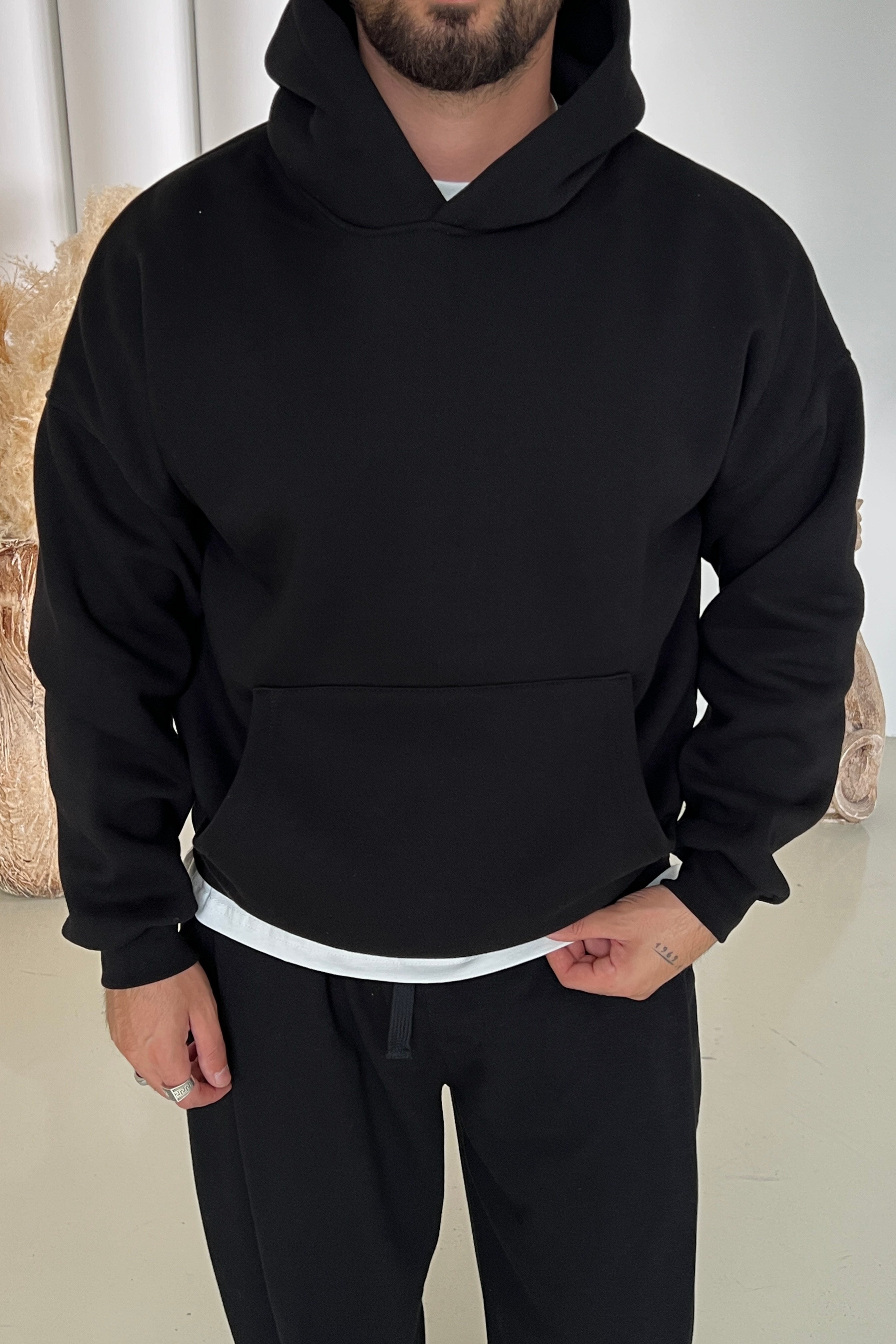 Kapüşonlu Basic Oversize Sweatshirt Siyah