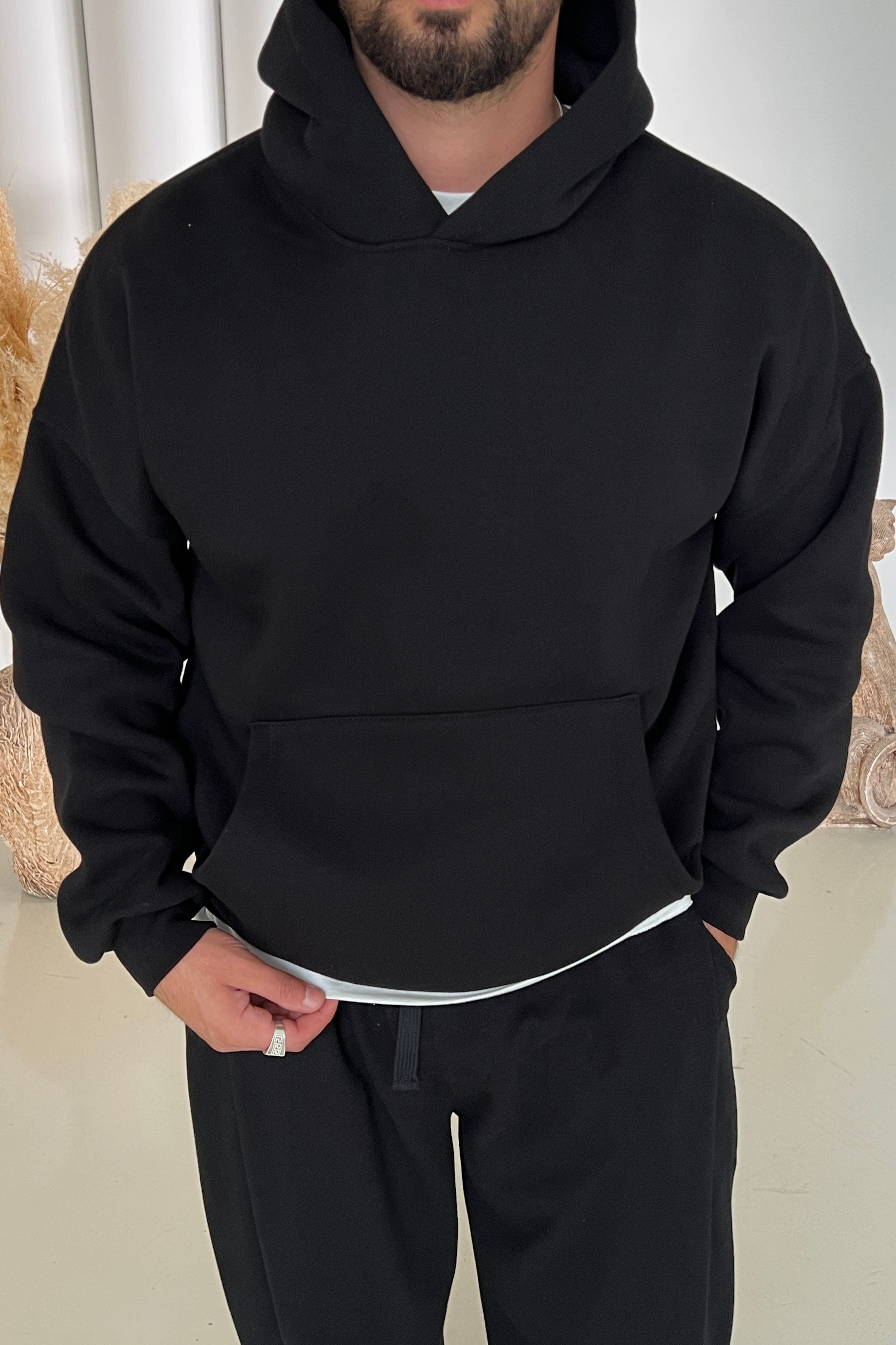 Kapüşonlu Basic Oversize Sweatshirt Siyah