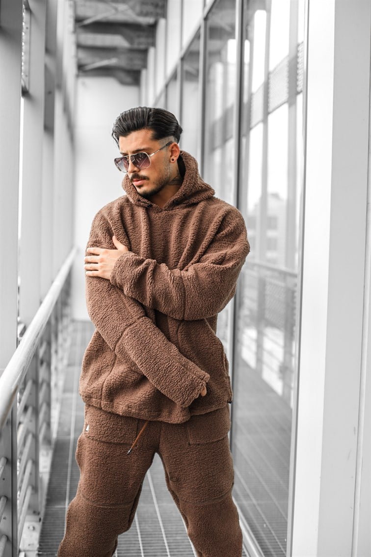 Kapüşonlu Oversize Peluş Sweatshirt