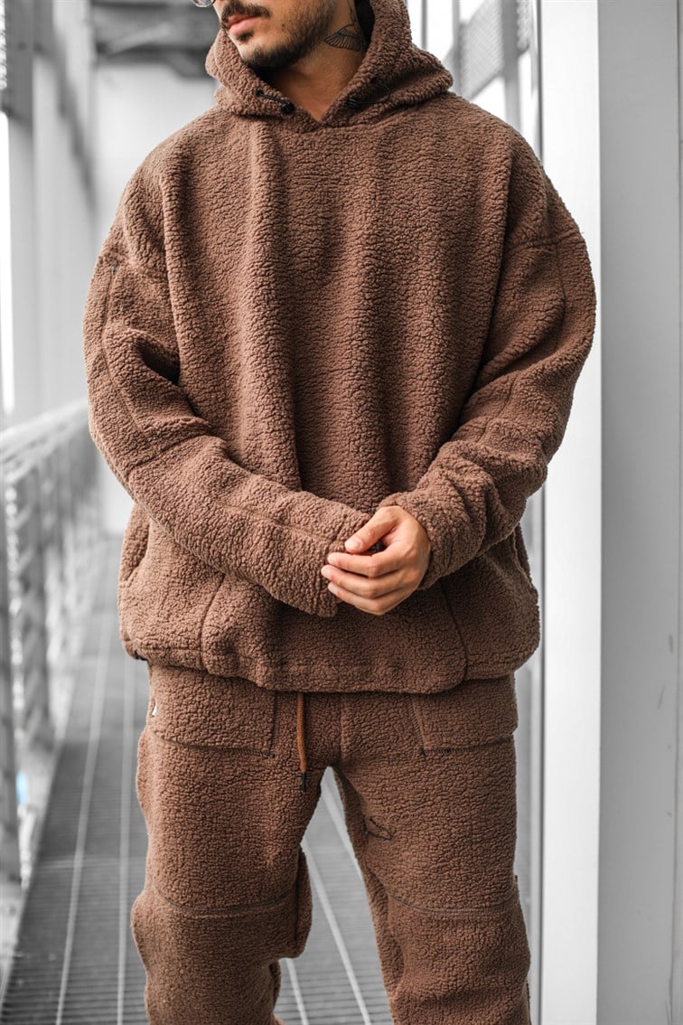 Kapüşonlu Oversize Peluş Sweatshirt