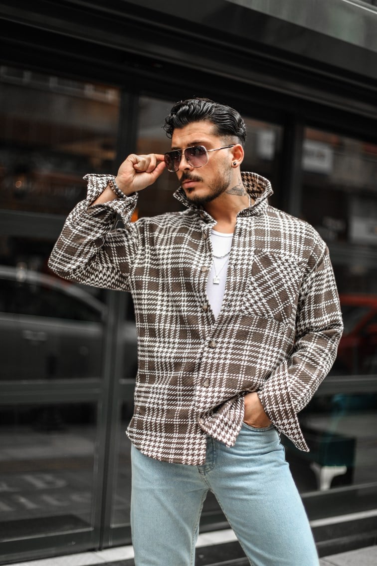 Kareli Örme Detaylı Oduncu Oversize Gömlek