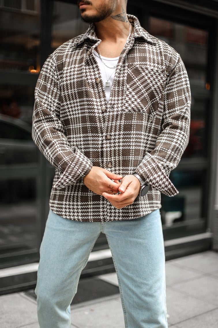 Kareli Örme Detaylı Oduncu Oversize Gömlek