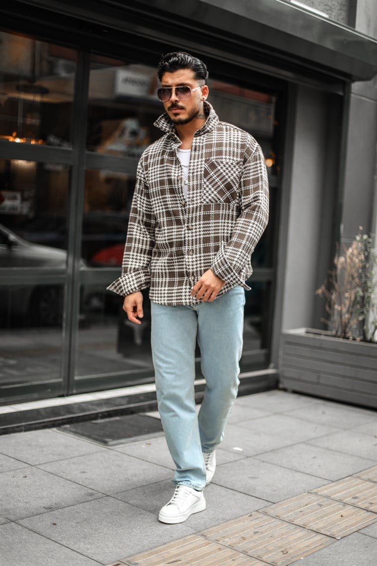 Kareli Örme Detaylı Oduncu Oversize Gömlek