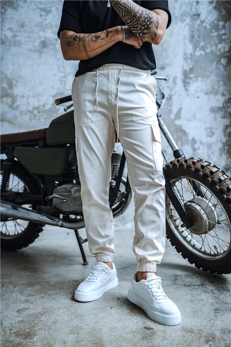 Kargo Cep Jogger Jean Krem