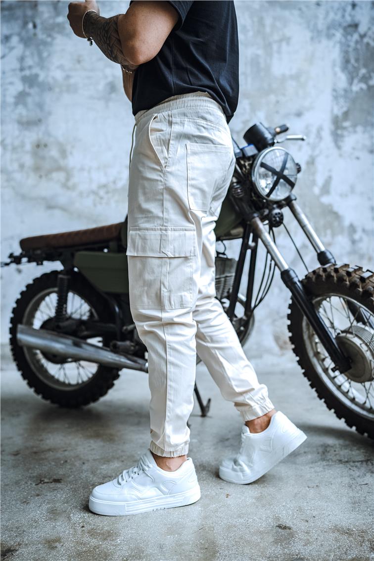 Kargo Cep Jogger Jean Krem