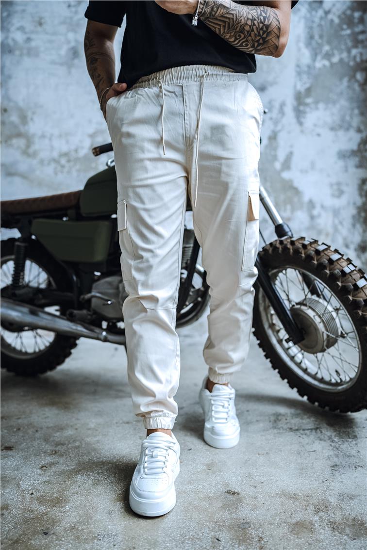 Kargo Cep Jogger Jean Krem