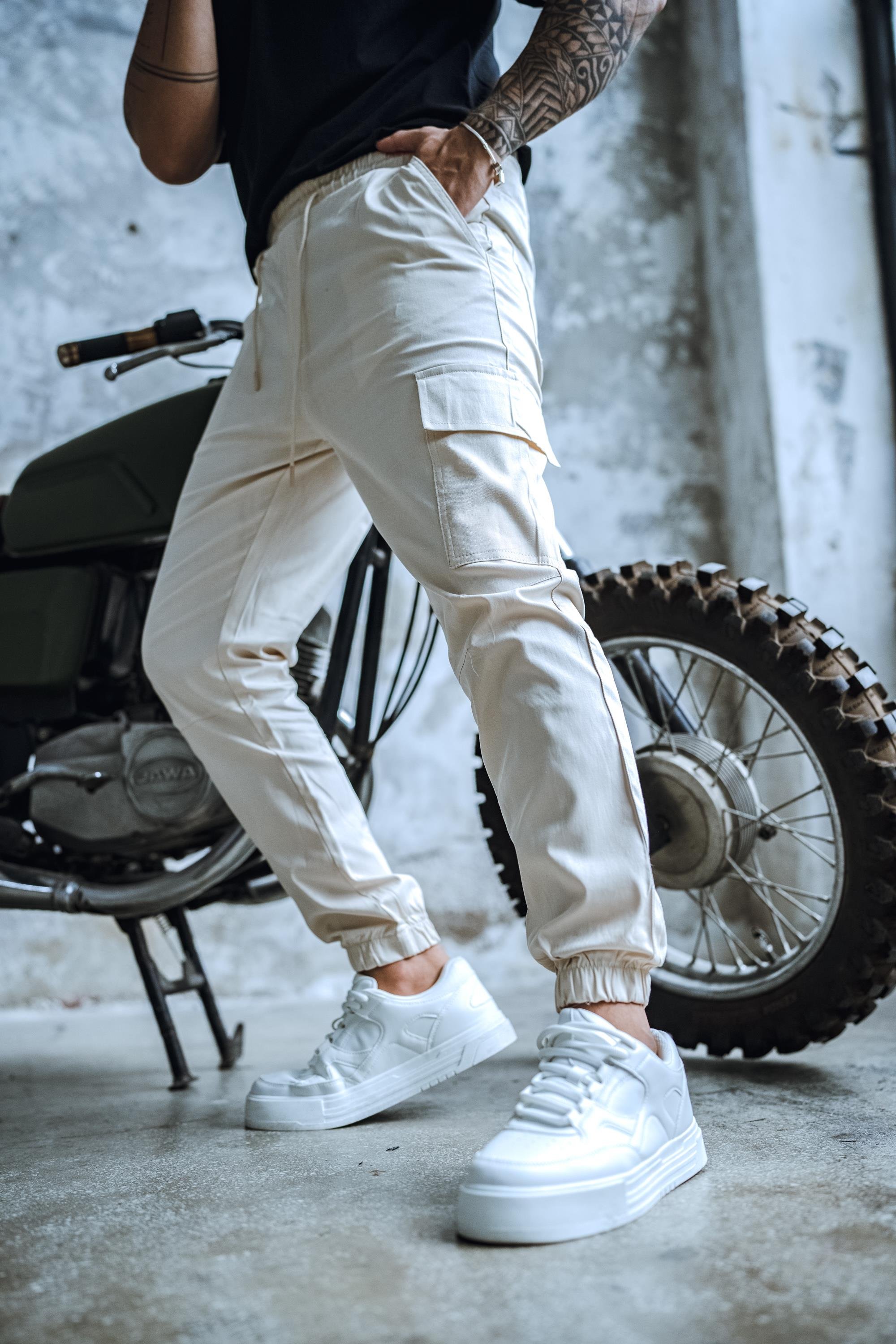 Kargo Cep Jogger Jean Krem
