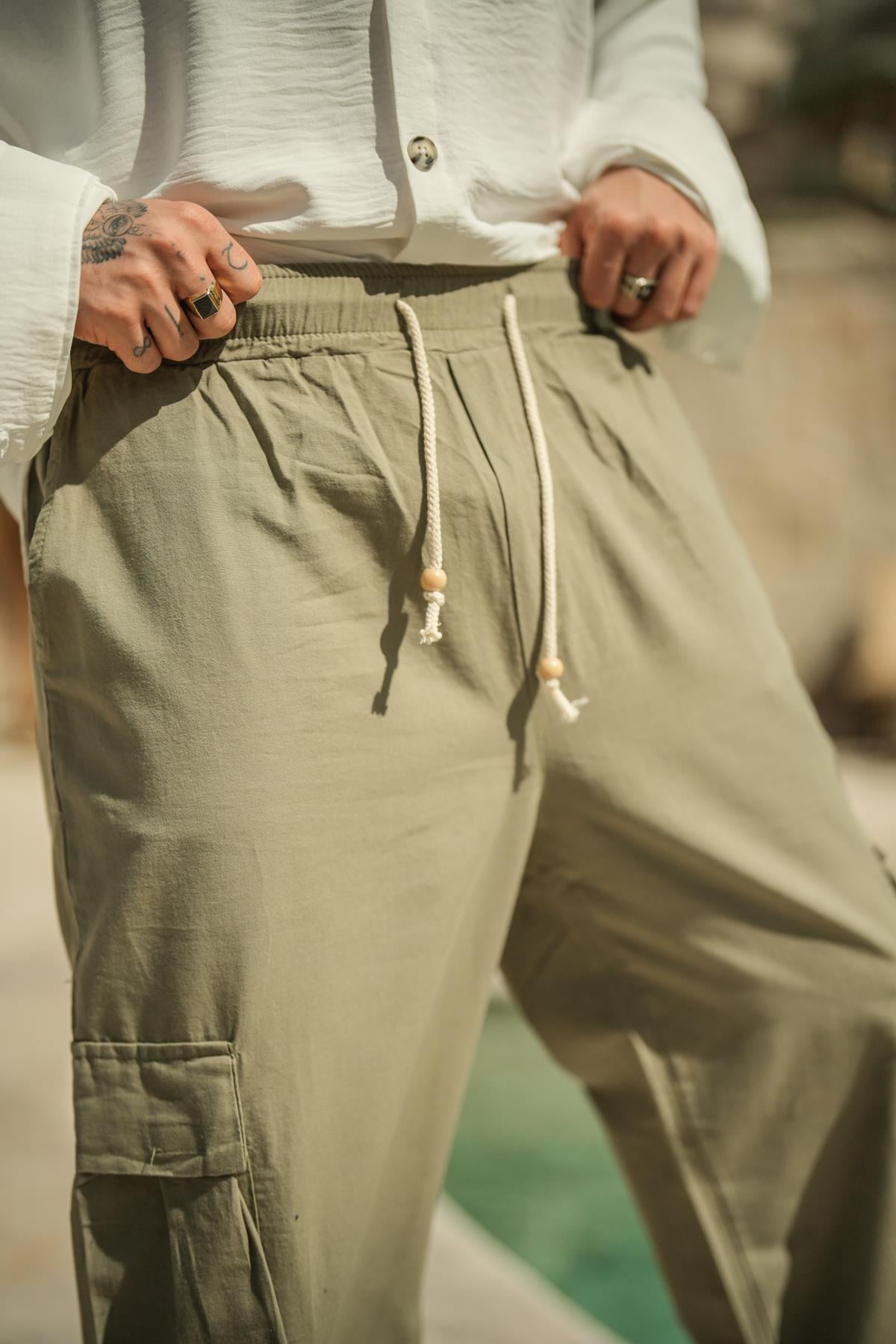 Kargo Cepli Baggy Pantolon Haki