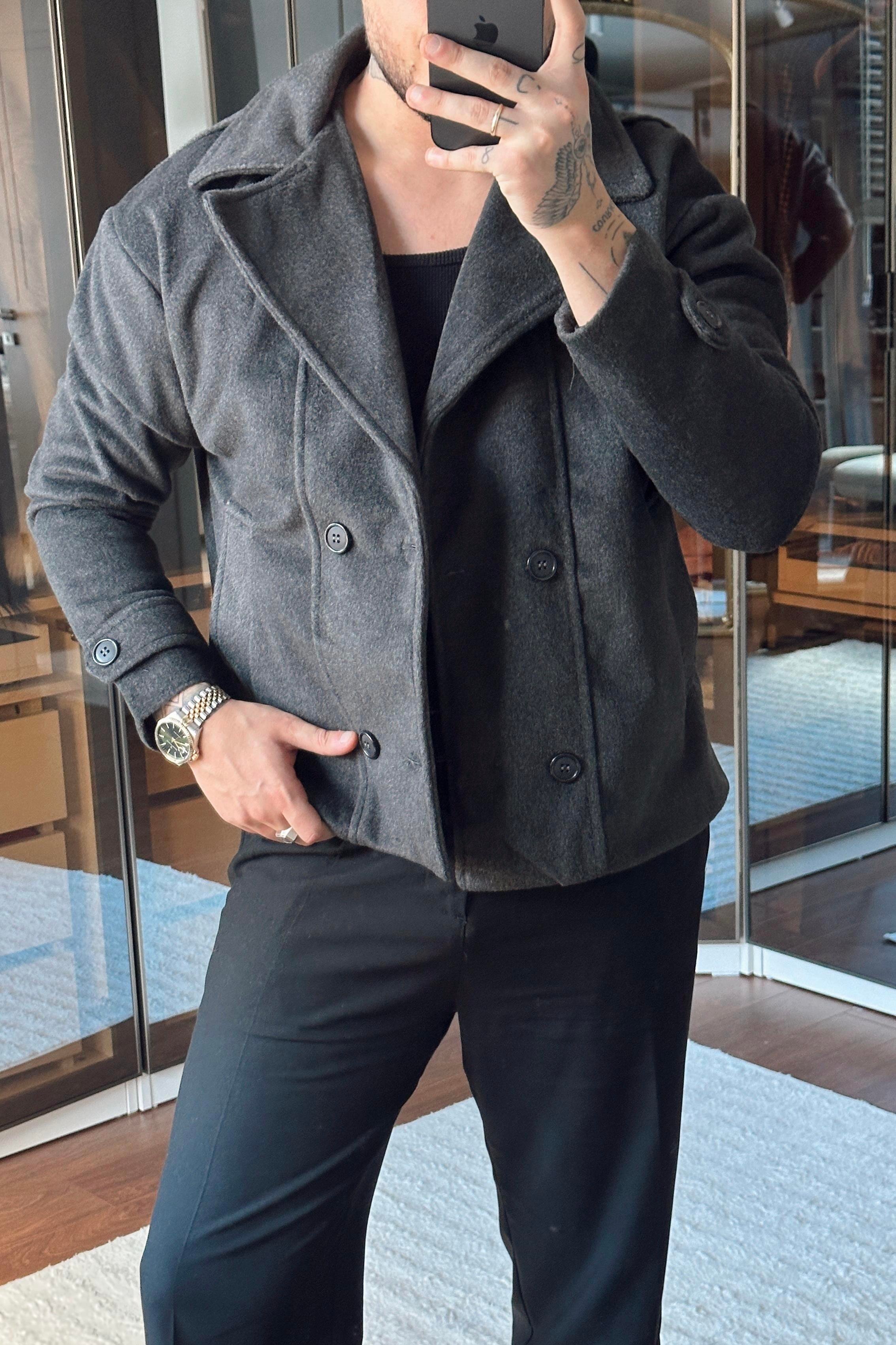 Kaşe Kruvaze Box Fix Ceket Antrasit