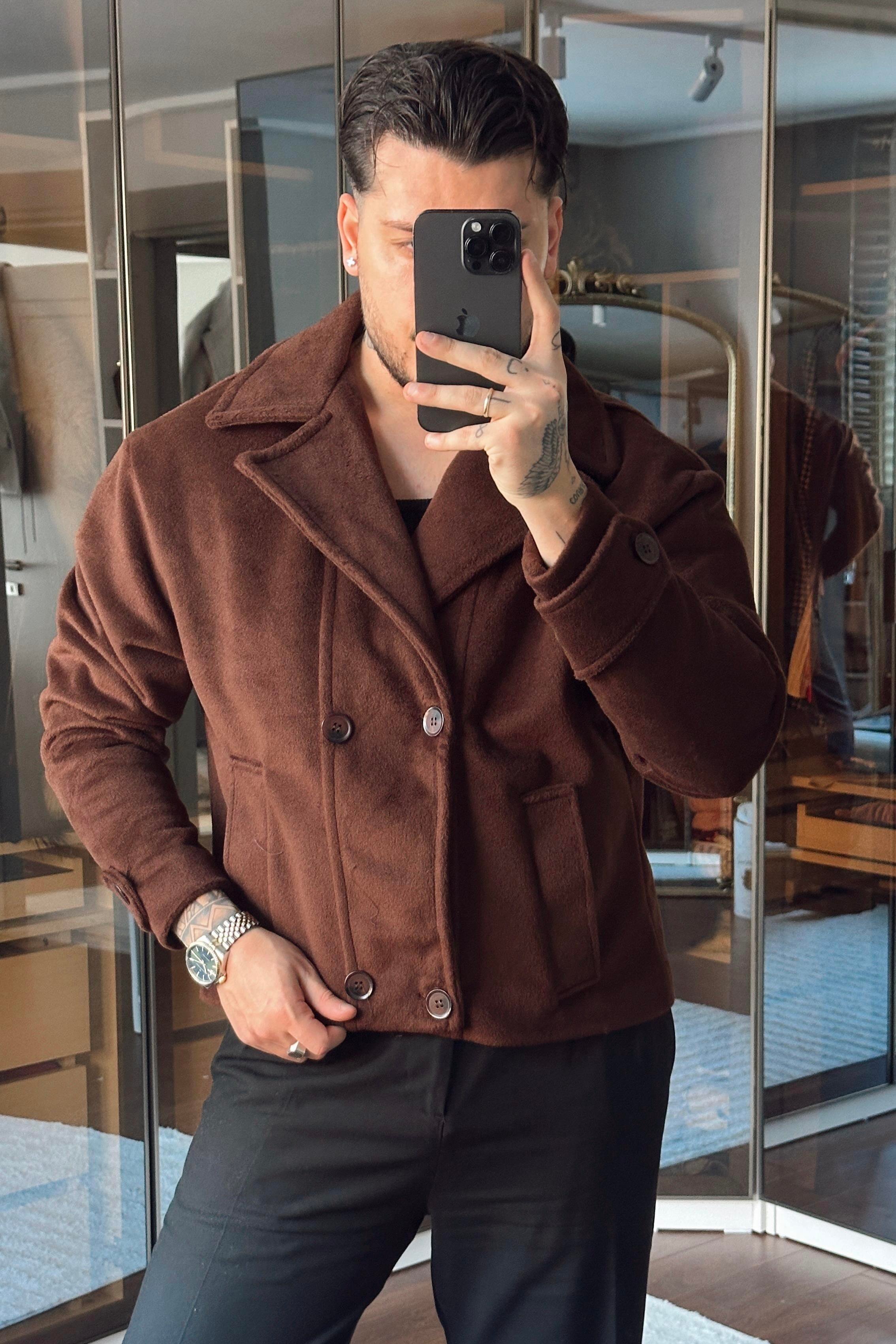 Kaşe Kruvaze Box Fix Ceket Kahve