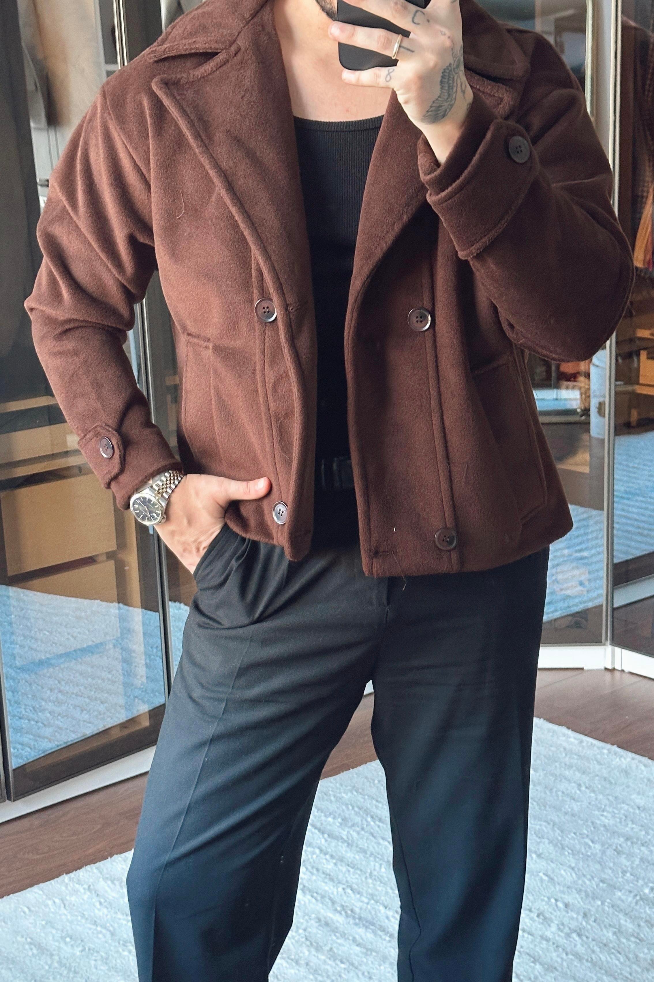 Kaşe Kruvaze Box Fix Ceket Kahve