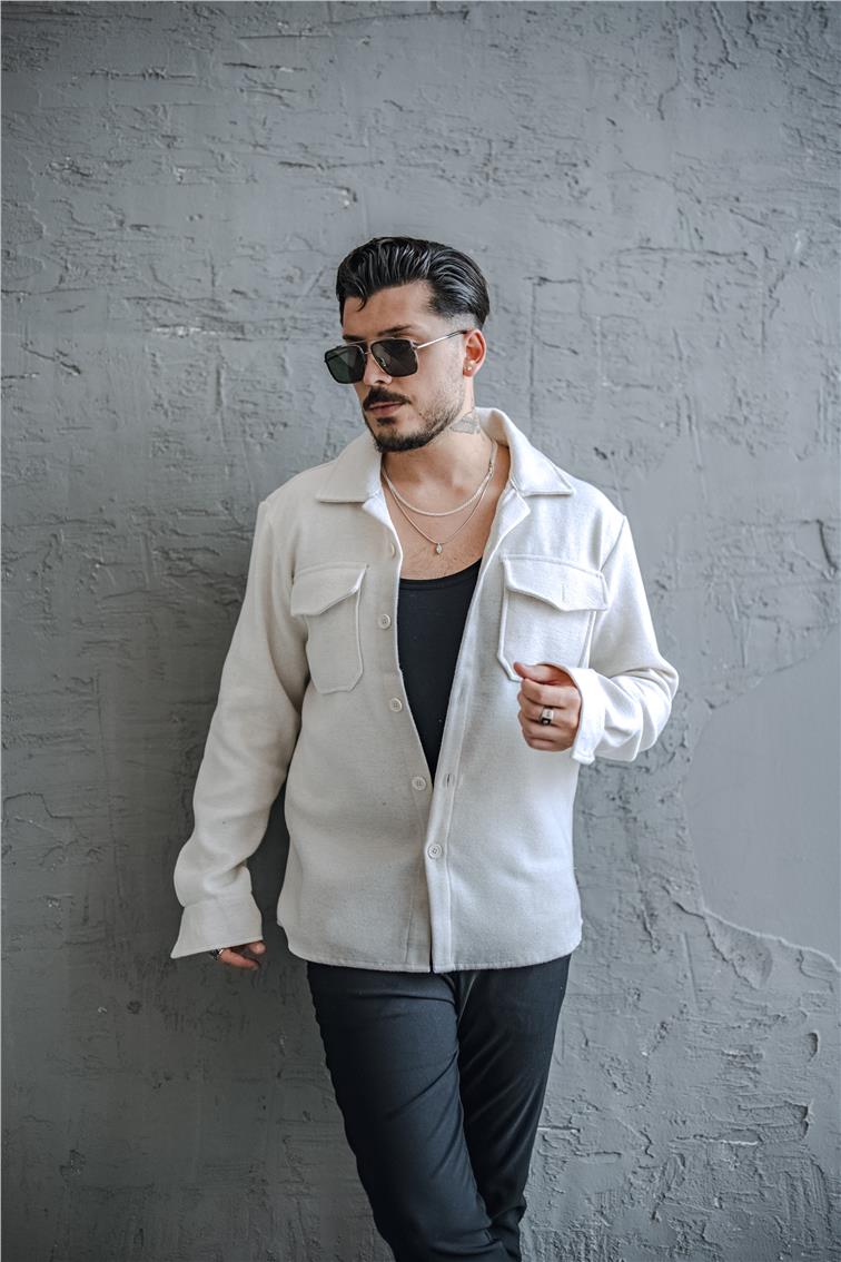 Kaşe Oversize Ceket Krem