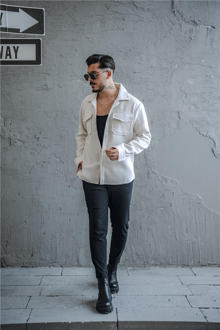 Kaşe Oversize Ceket Krem