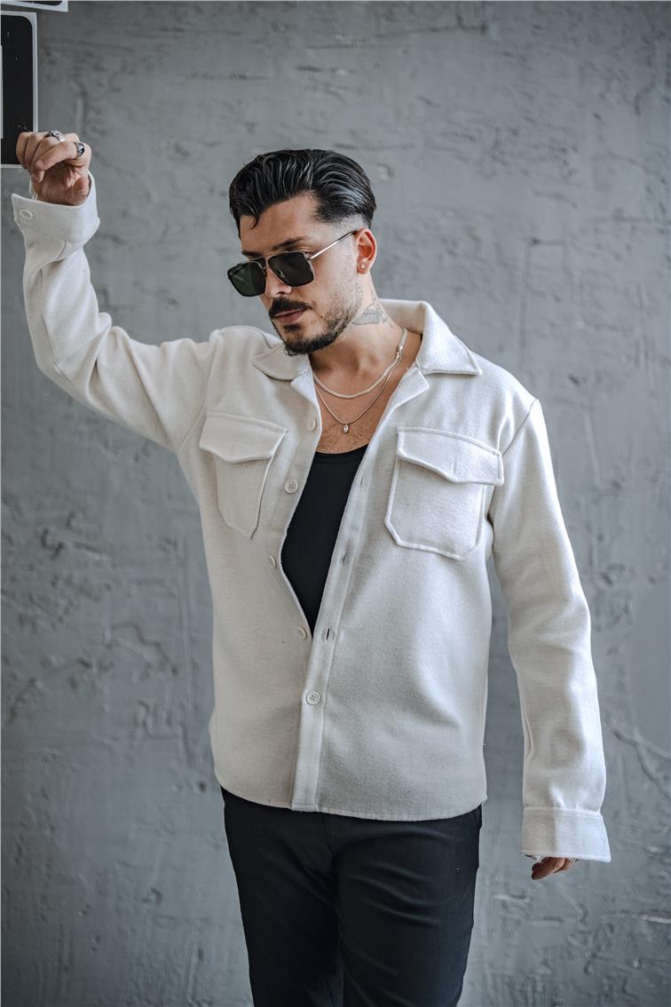Kaşe Oversize Ceket Krem