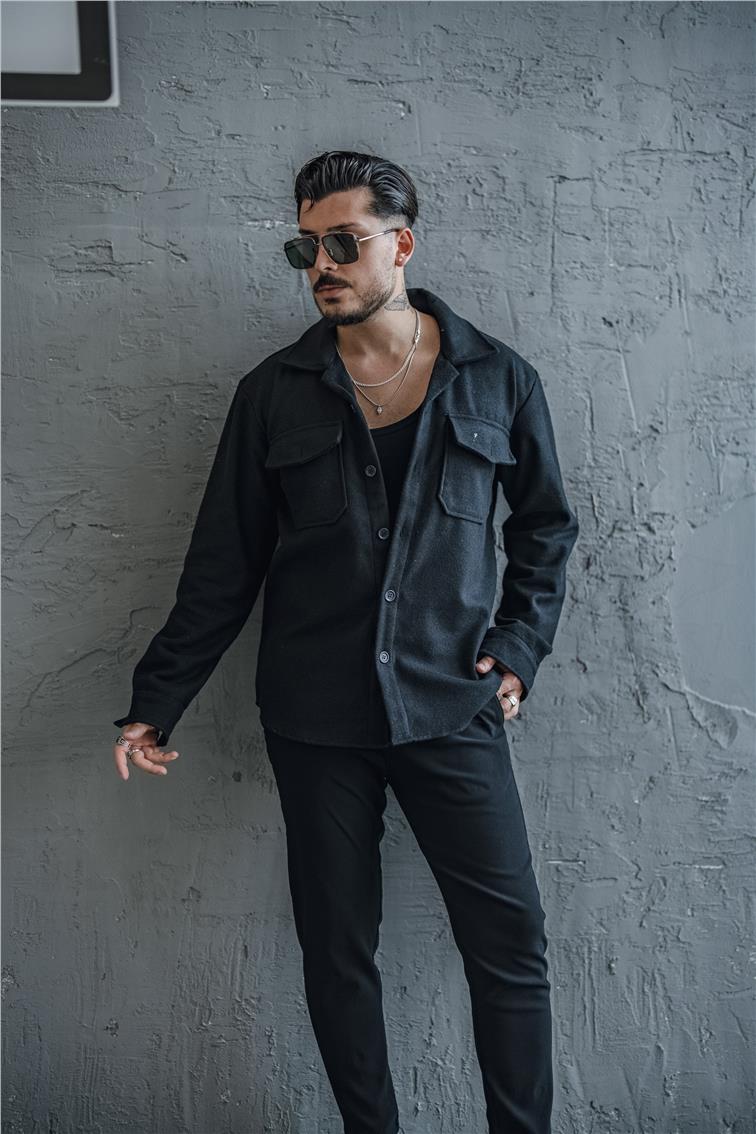 Kaşe Oversize Ceket Siyah