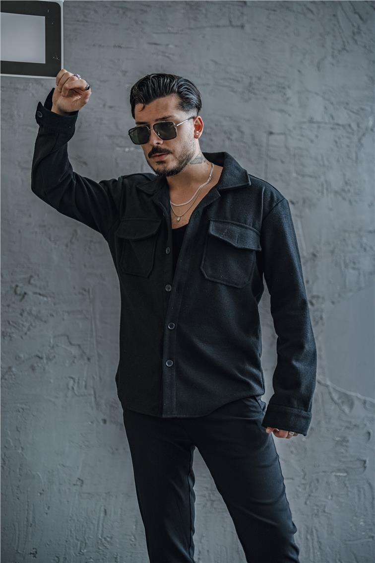 Kaşe Oversize Ceket Siyah