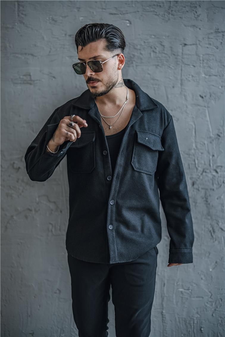 Kaşe Oversize Ceket Siyah