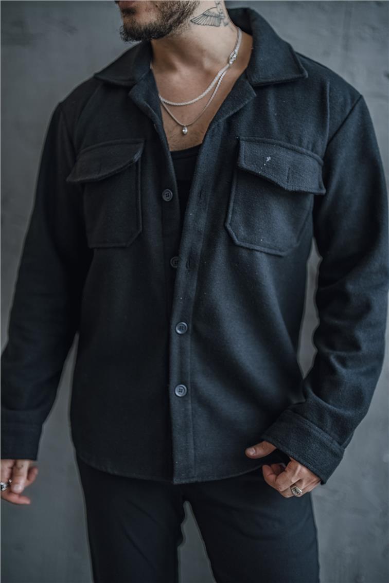 Kaşe Oversize Ceket Siyah